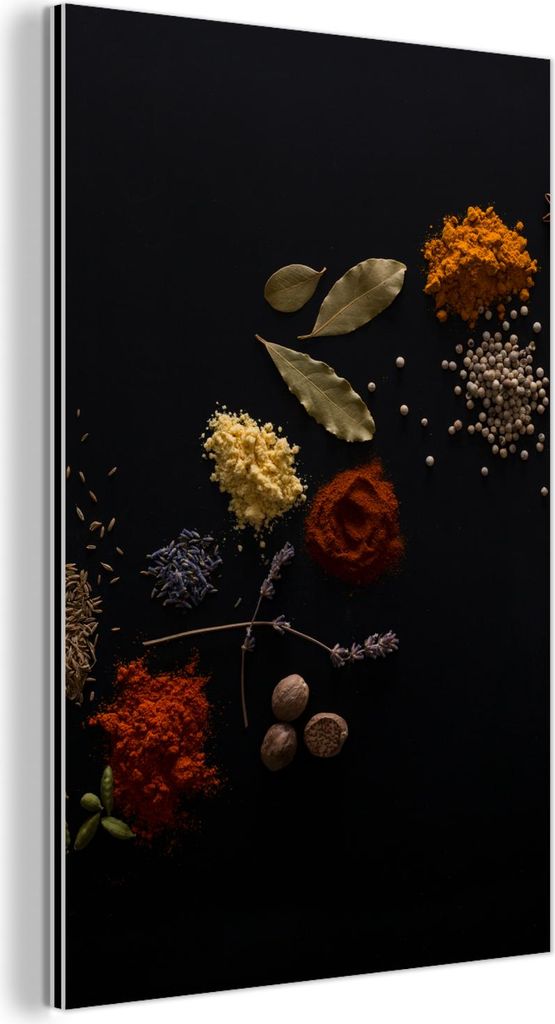 MuchoWow Wanddekoration Metall Metallbild Wandkunst 100x150 cm Kräuter - Schwarz - Gewürze - Küche - Kochen MuchoWow Aluminium Gemälde - Bild