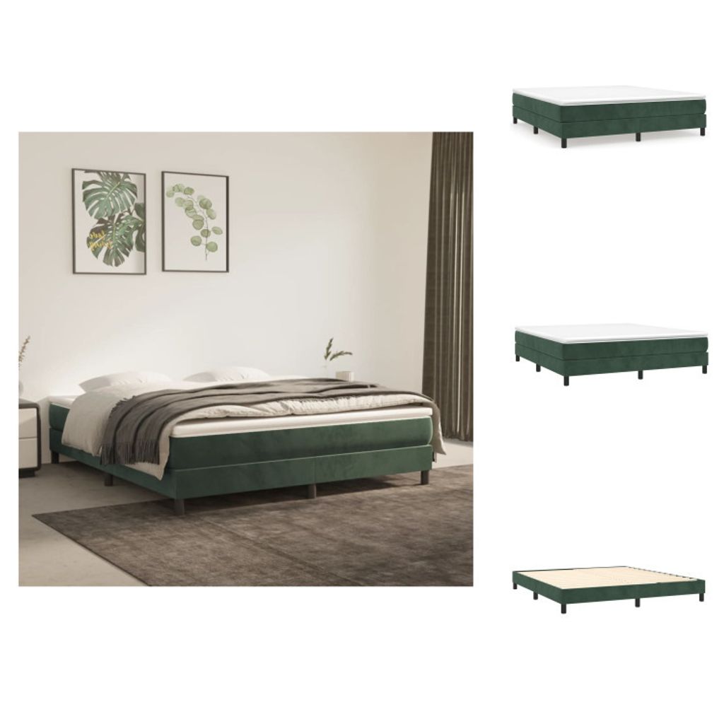 vidaXL Boxspringbett mit Matratze Dunkelgrün 180x200 cm Samt - Betten & Bettgestelle