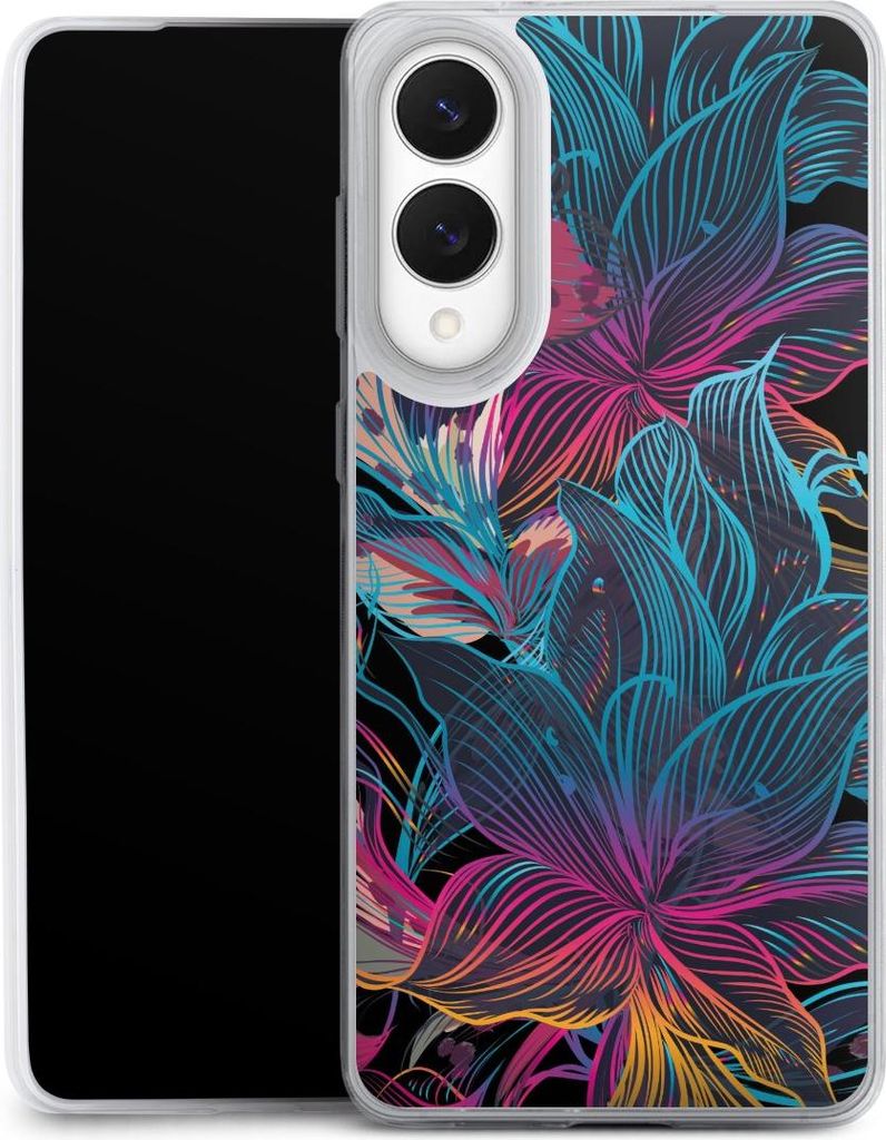 DeinDesign Slim Hülle für Samsung Galaxy S25 Edge Silikon Case Ultra Dünn Handyhülle Blumen Neon bunt