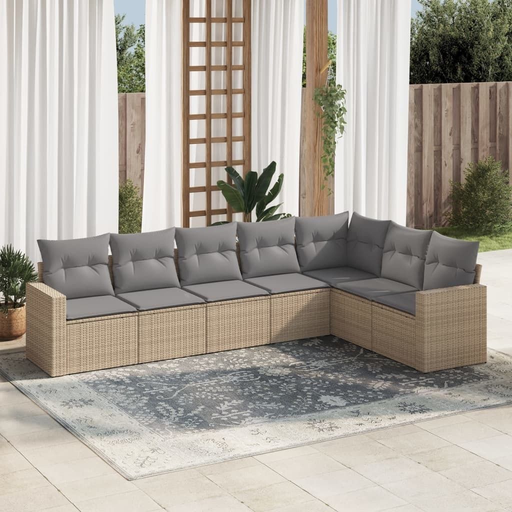 Maison Exclusive - 7-tlg. Garten-Sofagarnitur mit Kissen Beige Poly Rattan