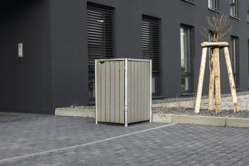 HIDE Holz Mülltonnenbox, Mülltonnenverkleidung für 240 l Mülltonnen natur grau 1er Box