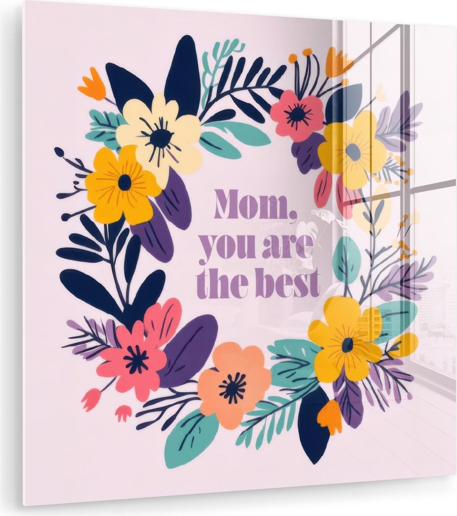 MuchoWow Glasbilder - Bilder auf Wandbild - Foto auf Glas Blumenkranz - Bunt - Mutter 90x90 cm Wanddekoration aus Glas - Acrylglasbild - Acrylbilde...