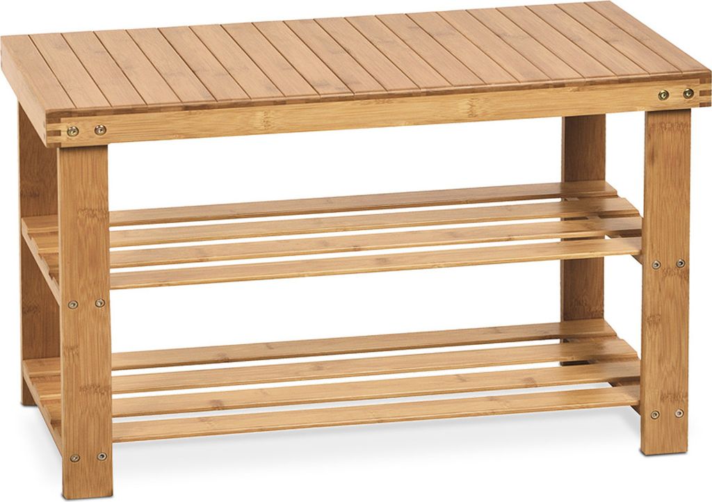 Schuh / Taburet, 2 Regale, Massiv -Bambus, natürlicher Schatten - DR -022 Action