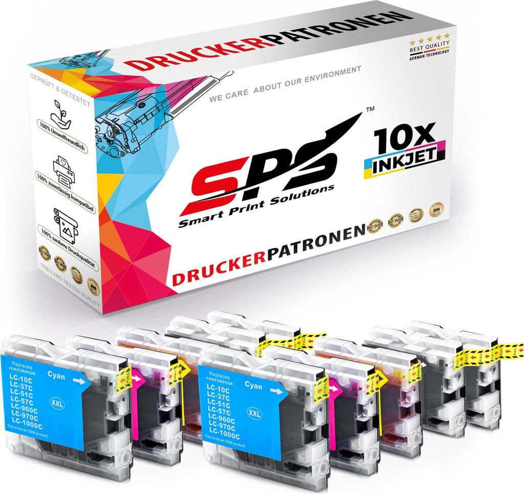 10er Multipack Set kompatibel für Brother DCP-453C Druckerpatronen LC-970 LC-1000