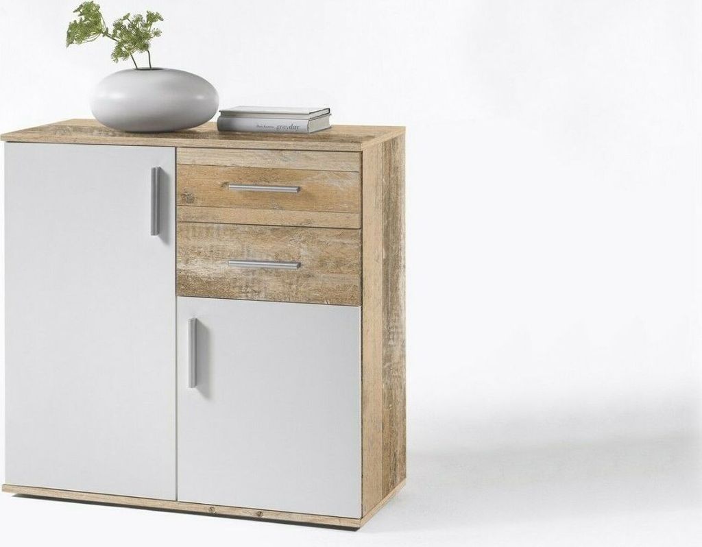 Kommode Debby 2 Türen und 2 Schubladen - weiß/Eiche