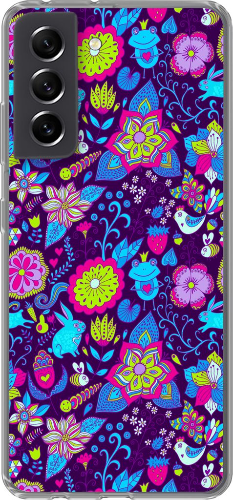 MuchoWow Handyhülle Schutzhülle Hülle für Telefoonhoesje Samsung Galaxy S21 FE Mädchen - Kaninchen - Rosa - Muster - Mädchen - Kinder - Kin...