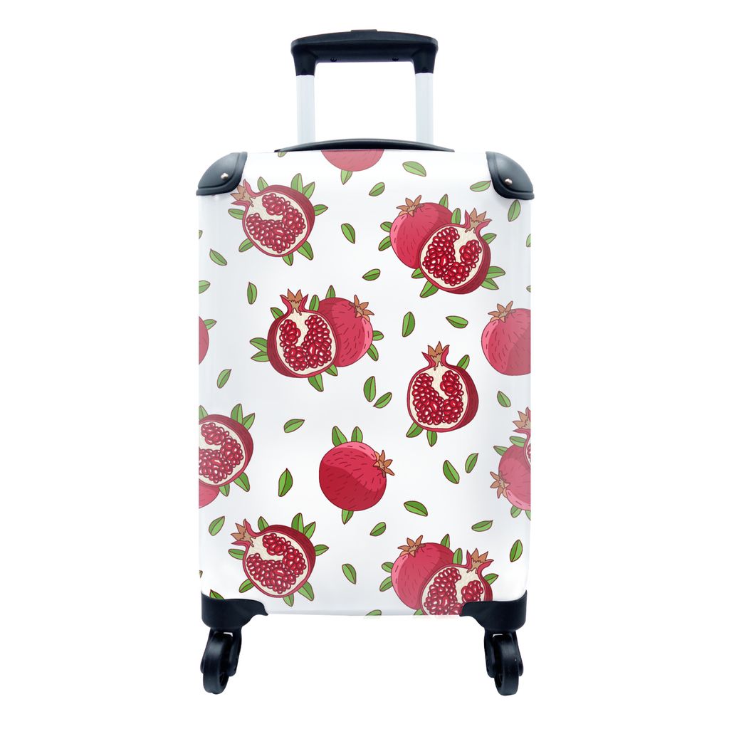 MuchoWow Koffer Handgepäck Trolley Rollkoffer Kleine Reisekoffer mit 4 Rollen - Früchte - Blätter - Granatapfel - Cabin Size < 55x40x23 cm & 5...