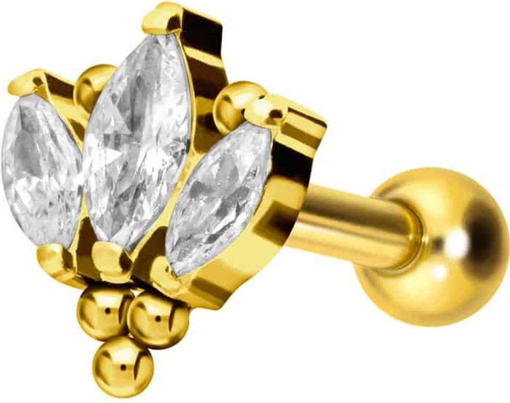 Ohrpiercing Titan Ohrpiercing mit Innengewinde LOTUSBLÜTE + KUGELN Gold Stablänge: 8mm