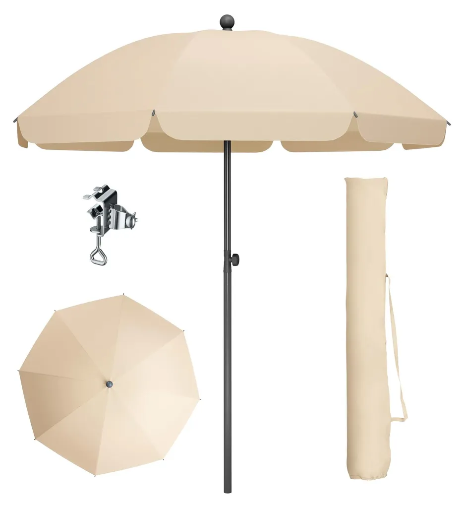 Parasol anti-vent stable avec pince pour balcon et table de plage
