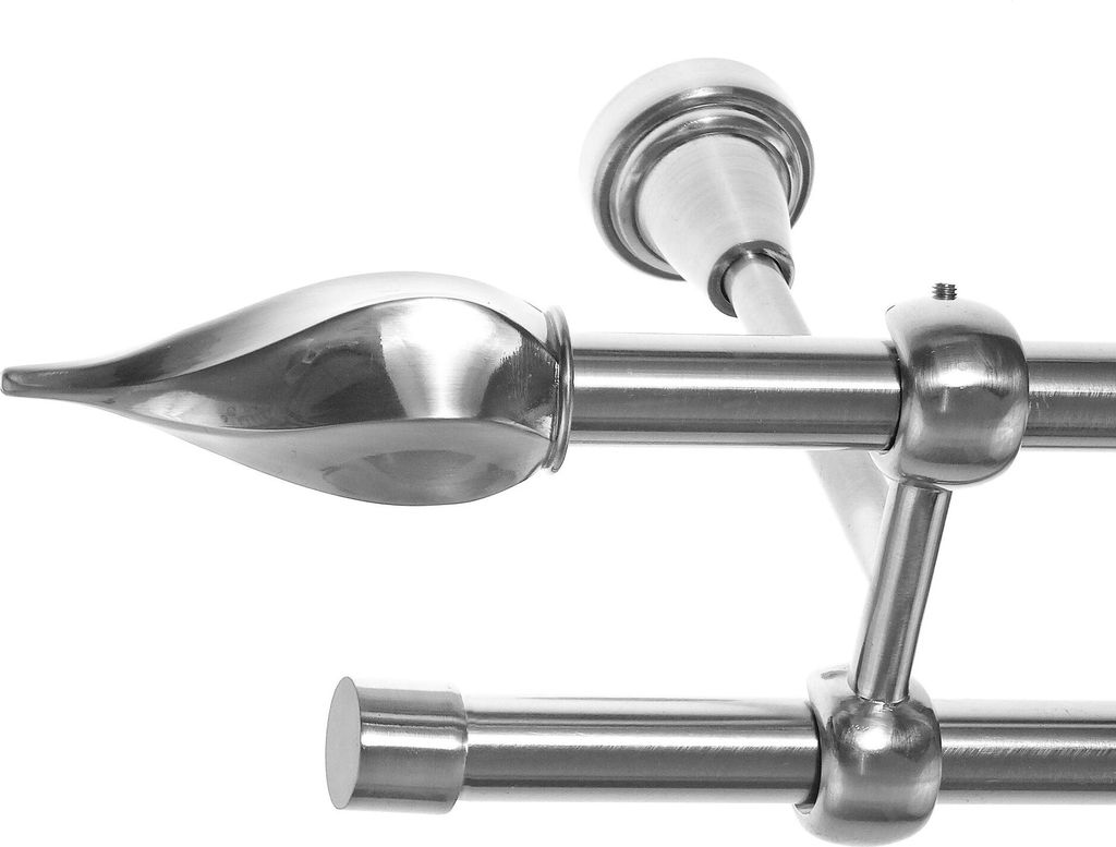 Gardinenstange Set Edelstahl Look Metall Ø 16mm zur Deckenbefestigung 2-lauf gedrehte Spitze Zwirbel, Länge wählbar D24 E14 E17