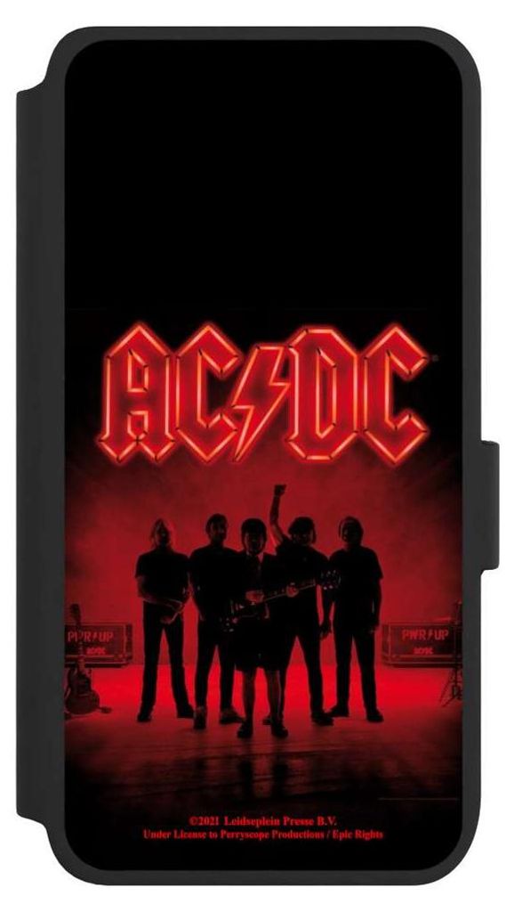 NIVOCASE Klapphülle für Samsung Galaxy S25 Handyhülle aus Kunst Leder NIVOflip schwarz ACDC Band Offizielles Lizenzprodukt