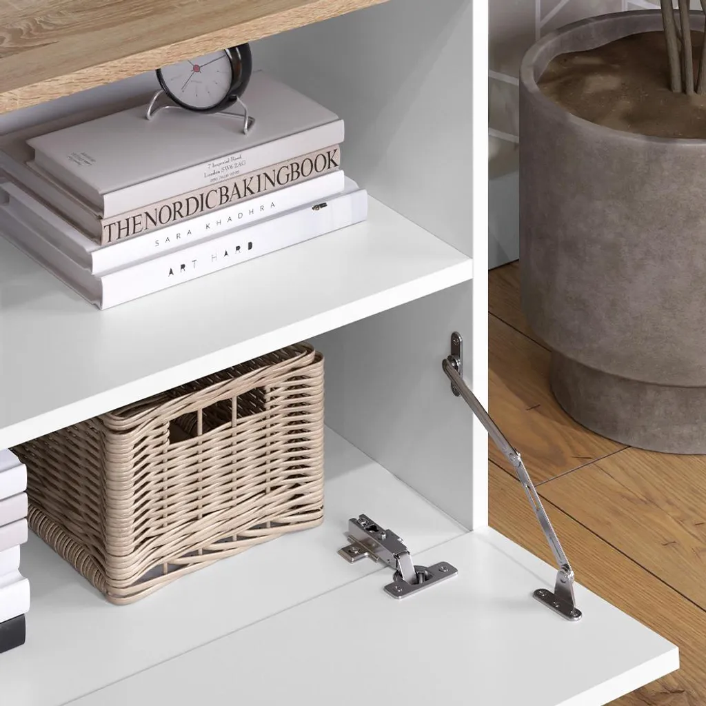 Commode Gain de Place Vicco Wido Blanc/Sonoma pour Entrée et Chambre