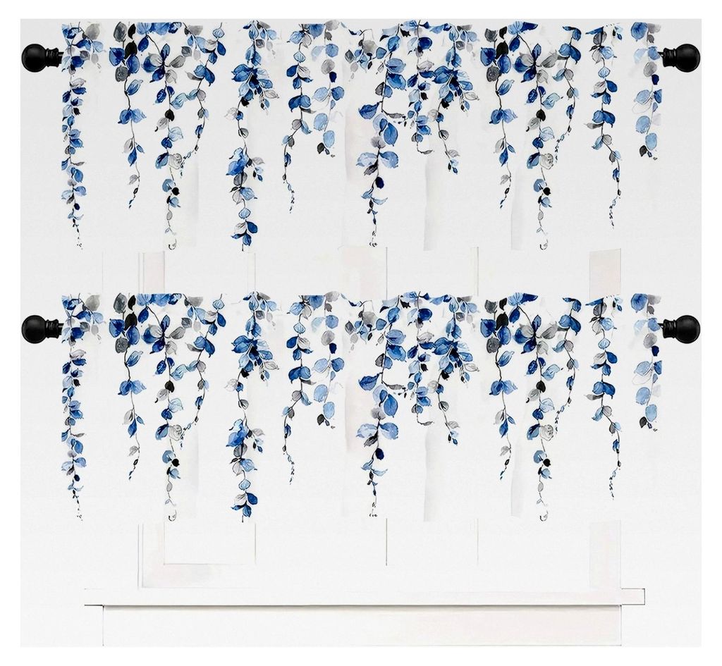 Ästhetische Aquarellvorhänge im 2er Set für moderne Dekoration in Schlafzimmer, Bad, Küche und Wohnzimmer, Dunkelblau