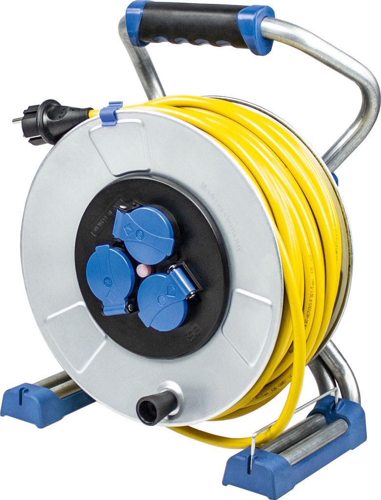 as-Schwabe Metall-Kabeltrommel 40m Gelbe Panzerleitung 3G1,5 230V 16A IP44
