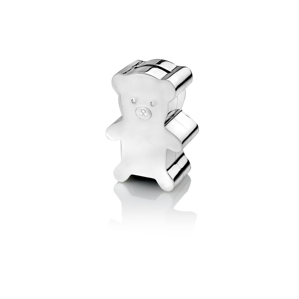 Silbernes Sparschwein für ein Kind, elegantes Geschenk, Teddybär, graviert | Größe: 7x4 H10 cm | Artikelnummer: ZV6031261