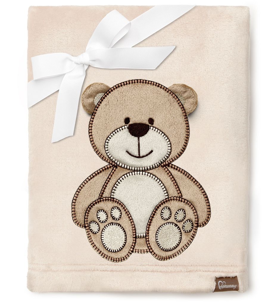 Be Mammy Kuschlige Babydecke Kuschel Decke Tagesdecke mit 3D Applikation 76 x 102 cm BE20-168 (Beige - Bär, 76 x 102 cm).