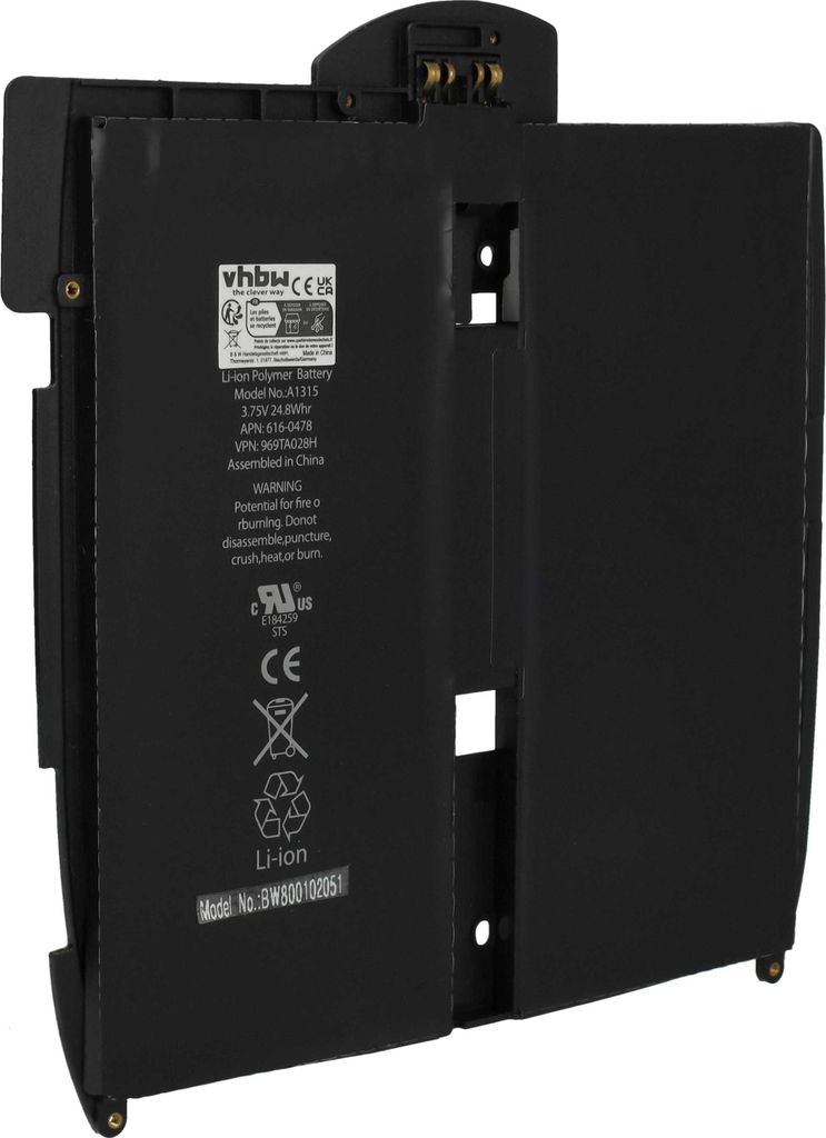 vhbw Akku kompatibel mit Apple iPad A1337, 1 A1337, 1 A1219, 1G, A1219, A1315, 1 A1315 Notebook (5400 mAh, 3,75 V, Li-Polymer)