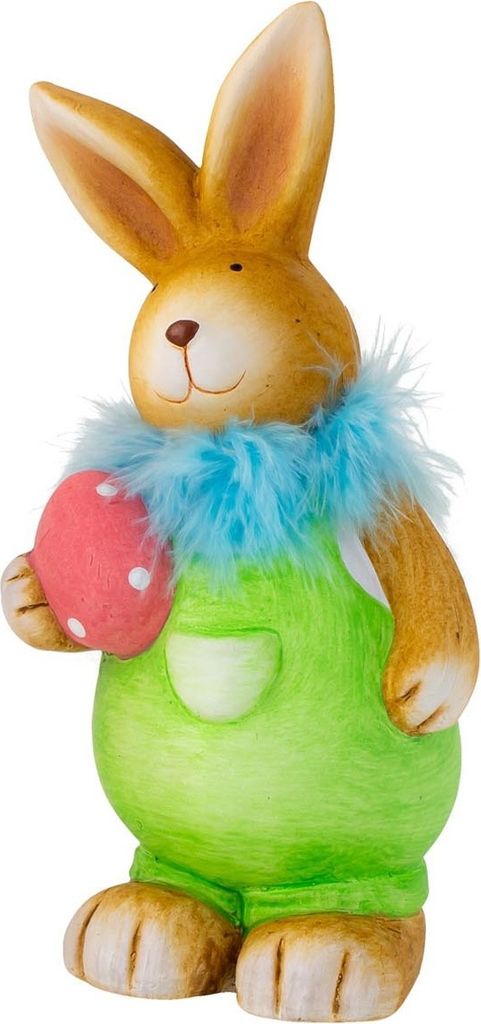 Mel-O-Design stehender Oster-Hase mit Ei und Federschal ca. 23 cm grün