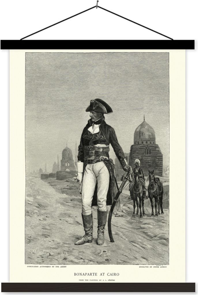 MuchoWow Textilposter Illustration von Napoleon Bonaparte auf einem antiken Display 90x120 cm mit schwarzem Rahmen - Dekoration