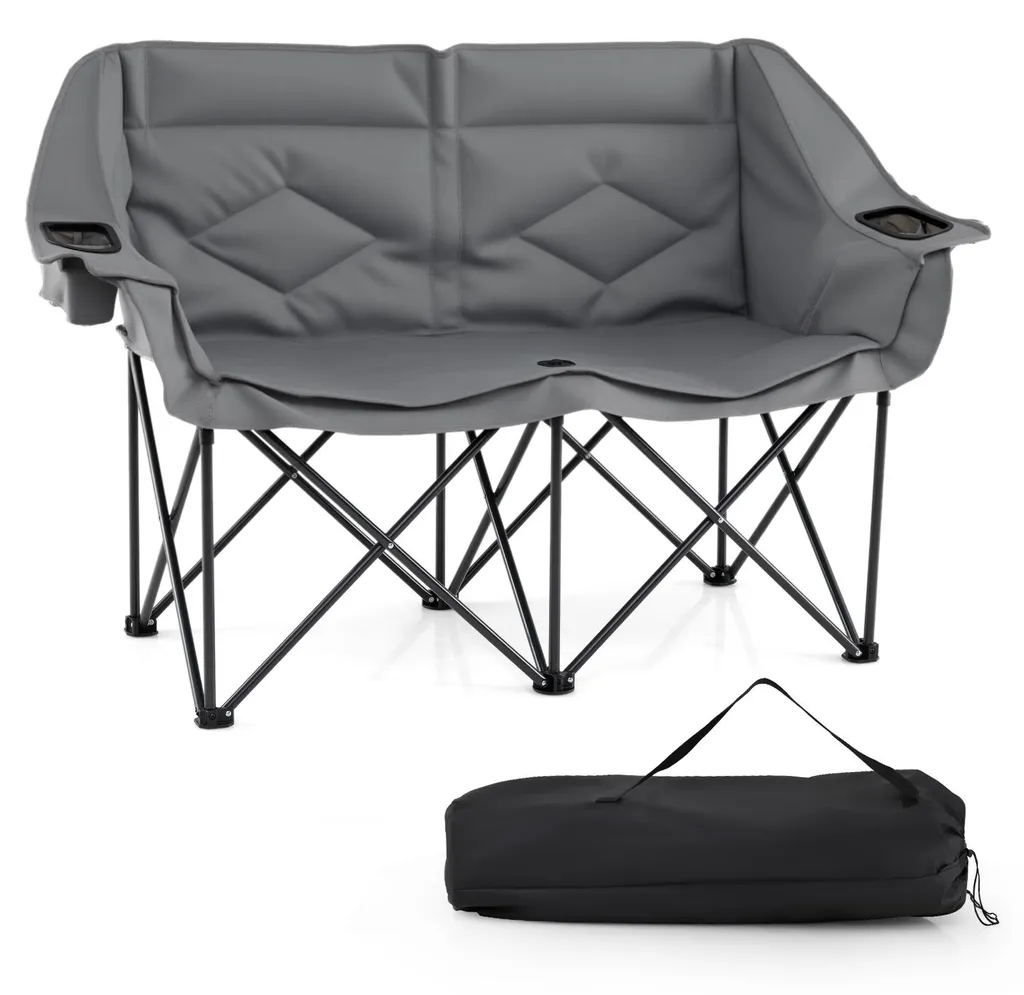 COSTWAY Chaise de Camping Pliable 2 Personnes XXL Charge 300kg - Grise