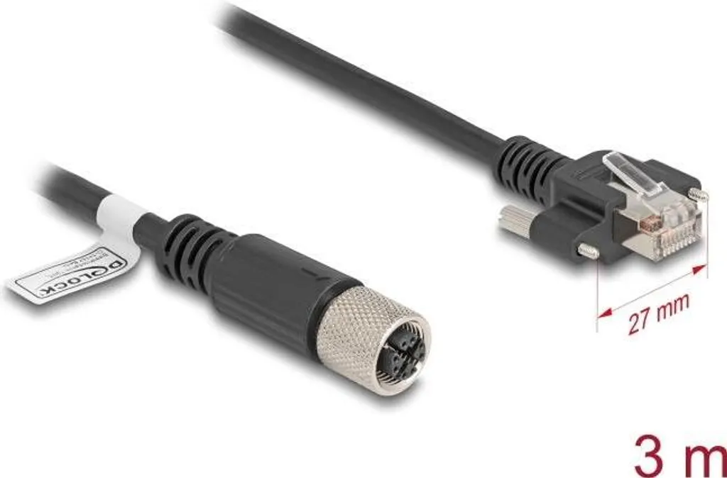 Câble pour Caméra Industrielle M12-X vers Ethernet RJ45 3m Noir