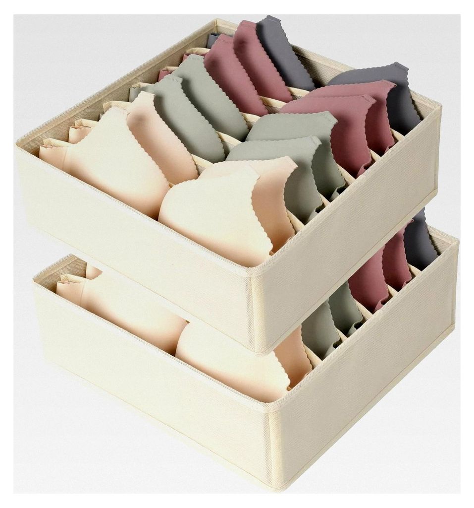 BH Organizer Aufbewahrungsbox, 7 Fächer Faltbarer Schubladen Organizer für BHs, 2 Stück Kleiderschrank Schublade Divider für Unterwäsche, Sock...