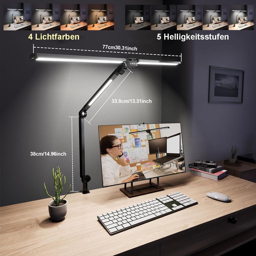 LED Schreibtischlampe Dimmbar Doppelkopf, 24W Leselampe Produktbild 7