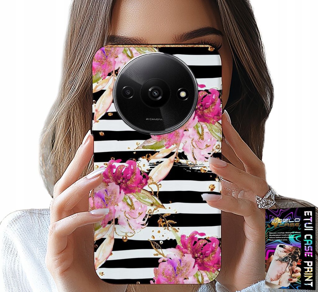Hülle Für Xiaomi Redmi A3 - Floral Mit Schwarz-Weissem Streifenmuster