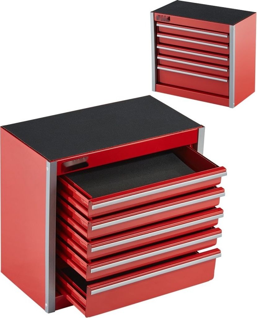 Robuste Werkzeugkiste - Werkzeugkasten mit 5 Schubladen - 218,4x118mm - Farbe Rot - Ideal für Heimwerker und Fachleute