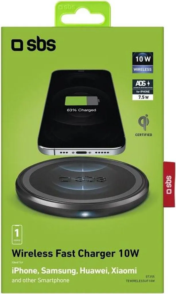 SBS Base Ricarica Wireless 10W TEWIRELESSUF10W Nera - Fast Charge Qi