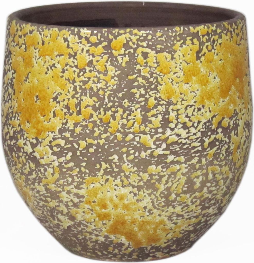 INNA-Glas Rustikaler Keramiktopf, Farbverlauf, ockergelb-braun, 28 cm, Ø 28 cm - Dekovase