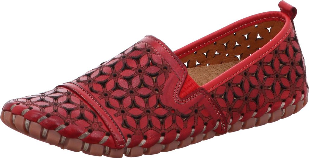 Gemini leichte Damen Slipper Leder Mokassin mit florales Lochmuster 031174-02, Größe:41 EU, Farbe:Rot
