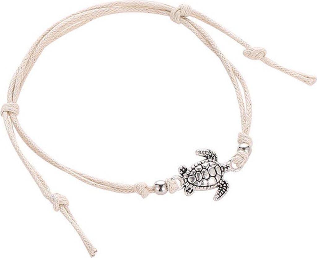 Vintage-Schildkröten-Charm, handgefertigt, gewebtes Fußkettchen, Damen-Strandschmuck-Weiß