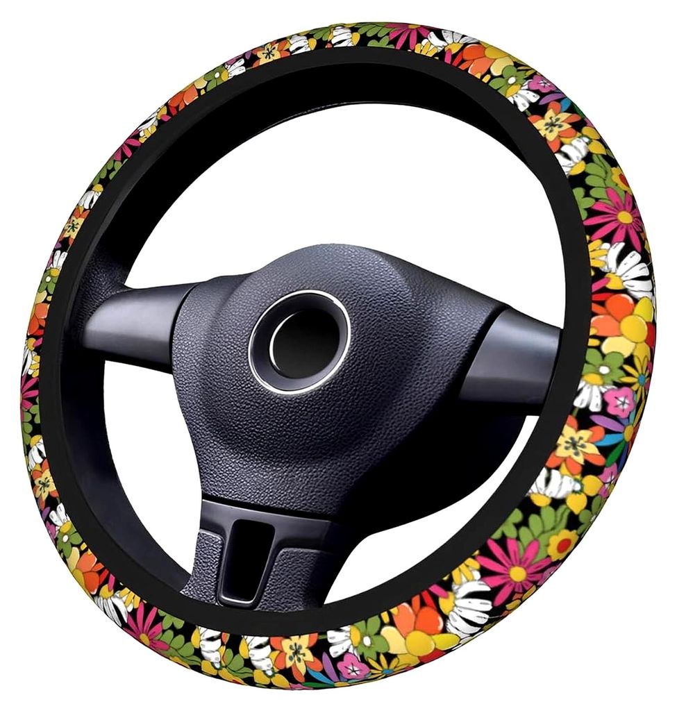 Blumen-Lenkradbezug, Universalgröße 38CM Anti Rutsch Lenkradabdeckung, Auto-elastischer Lenkradschutz, Autozubehör für die meisten Autos, Gäns...