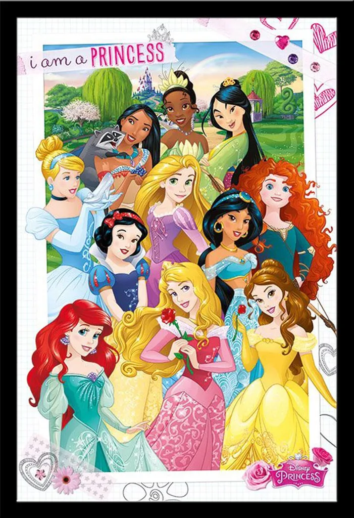 Disney - Poster - Principessa - Io sono una principessa + cornice rimovibile, Shinsuke® Maxi MDF nero, disco acrilico