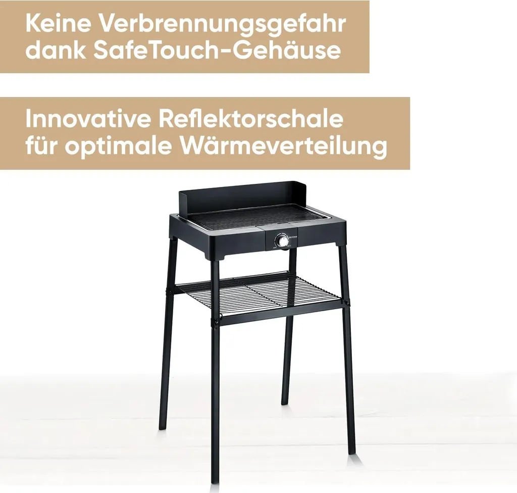 Barbecue Électrique de Table ou sur Pieds Severin Noir 2200W Polyvalent