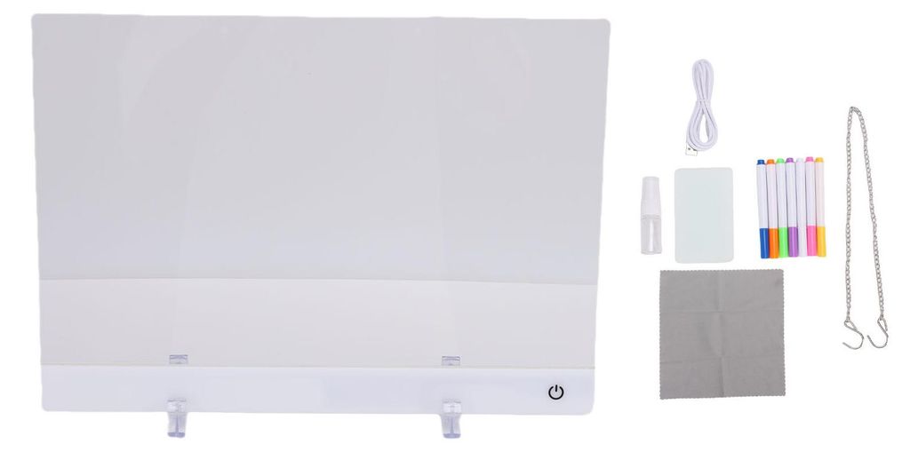 LED-Notiztafel mit 7 Farben, beleuchtete Acryl-Zeichen- und Schreibtafel mit Ständer und 7 Markern, 4 dynamische Modi, 13,8 x 10 Zoll