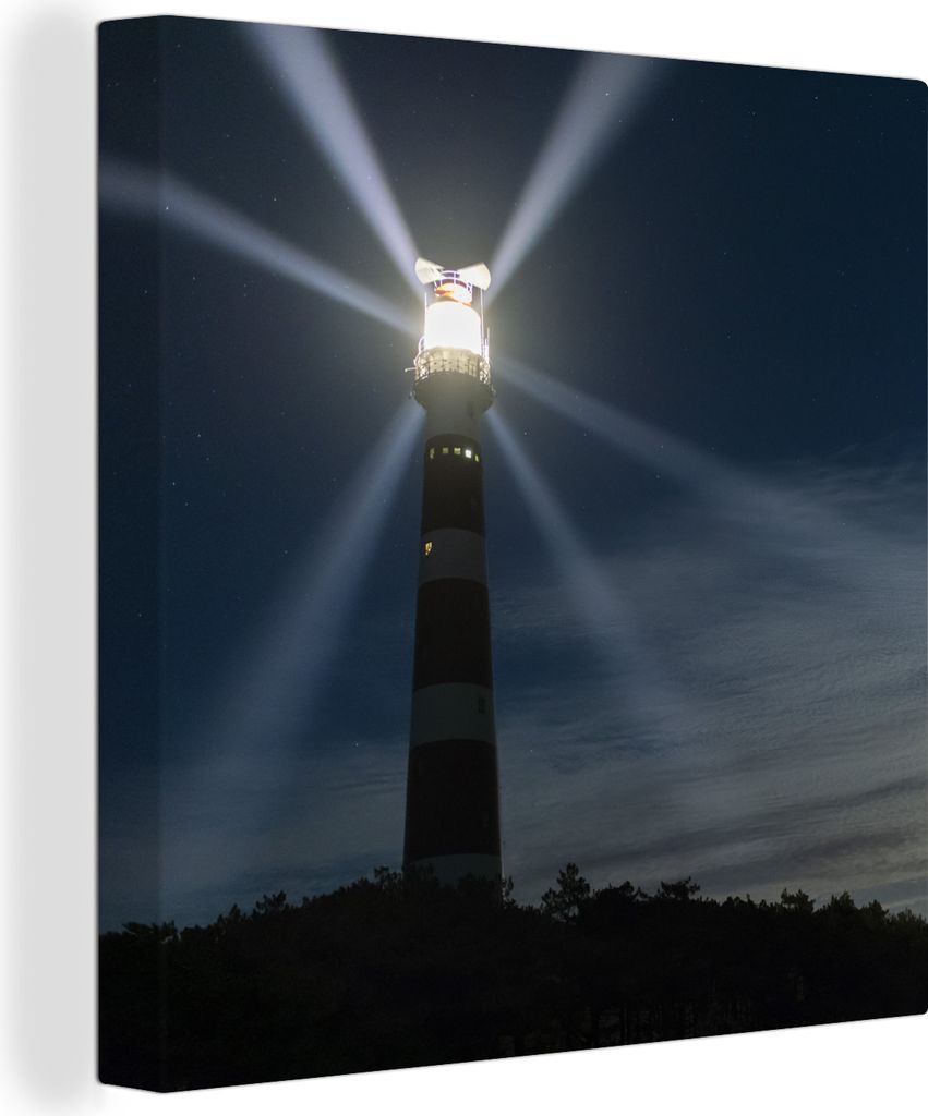 OneMillionCanvasses - Leinwandbilder - Bild auf Leinwand Wandbild Leinwandbild Leuchtturm von Ameland in der Abenddämmerung, 50x50 cm, Kunstdruc...