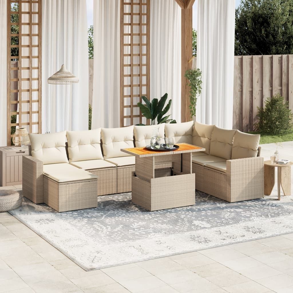 Maison Exclusive - 9-tlg. Garten-Sofagarnitur mit Kissen Beige Poly Rattan