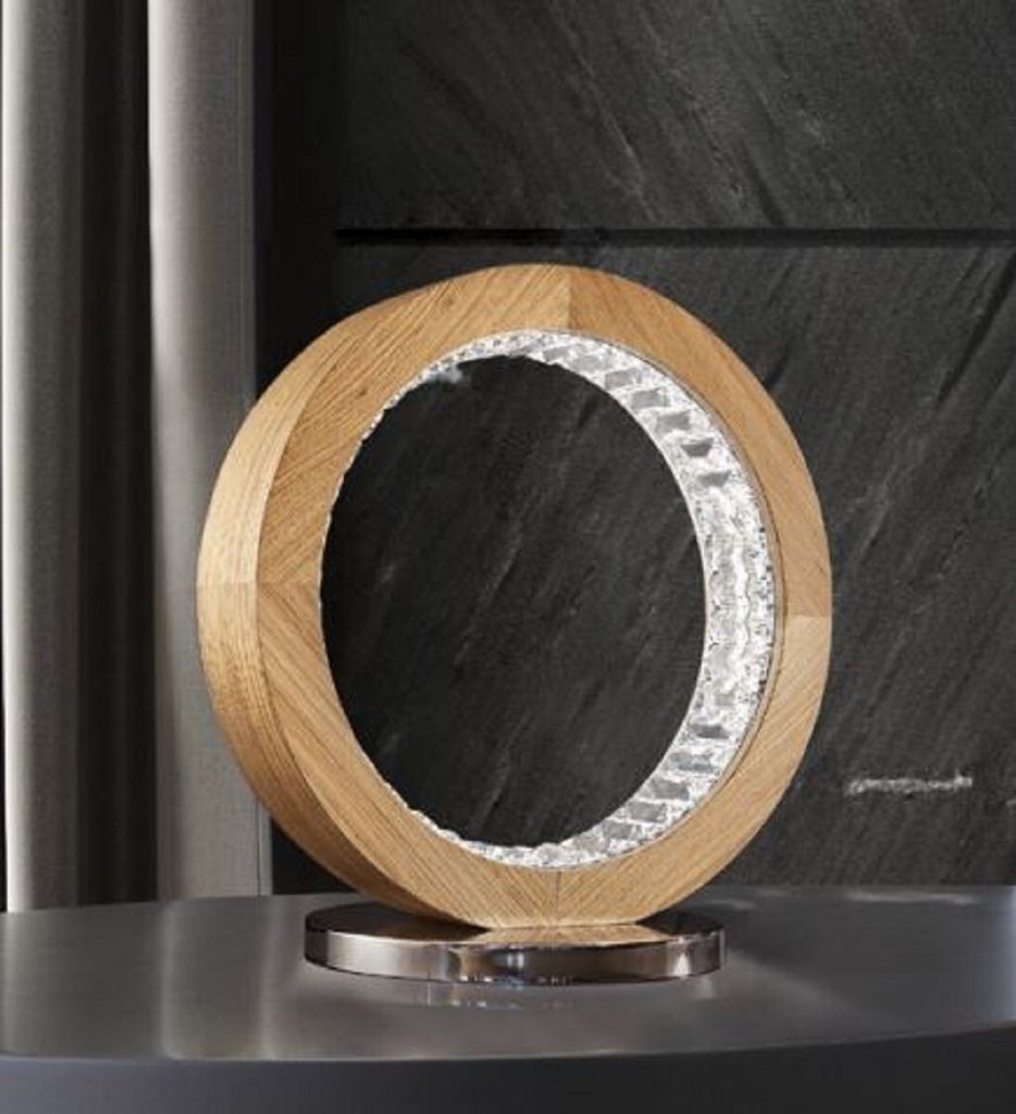 Casa Padrino Luxus LED Tischleuchte Naturfarben 40 x 30 x H. 43 cm - Runde dimmbare LED Schreibtischleuchte - Luxus Tischleuchten - Luxus Qualität...