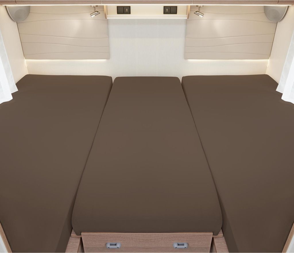 Bettwaren-Shop Wohnmobil Wohnwagen Heckbett Spannbetttuch-Set 3-teilig 2 Längsbetten + Mittelteil braun