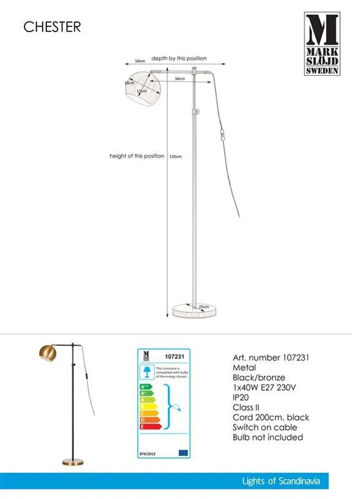 Lampadaire stable CHESTER 107231 - Solution éclairage gain de place - 4
