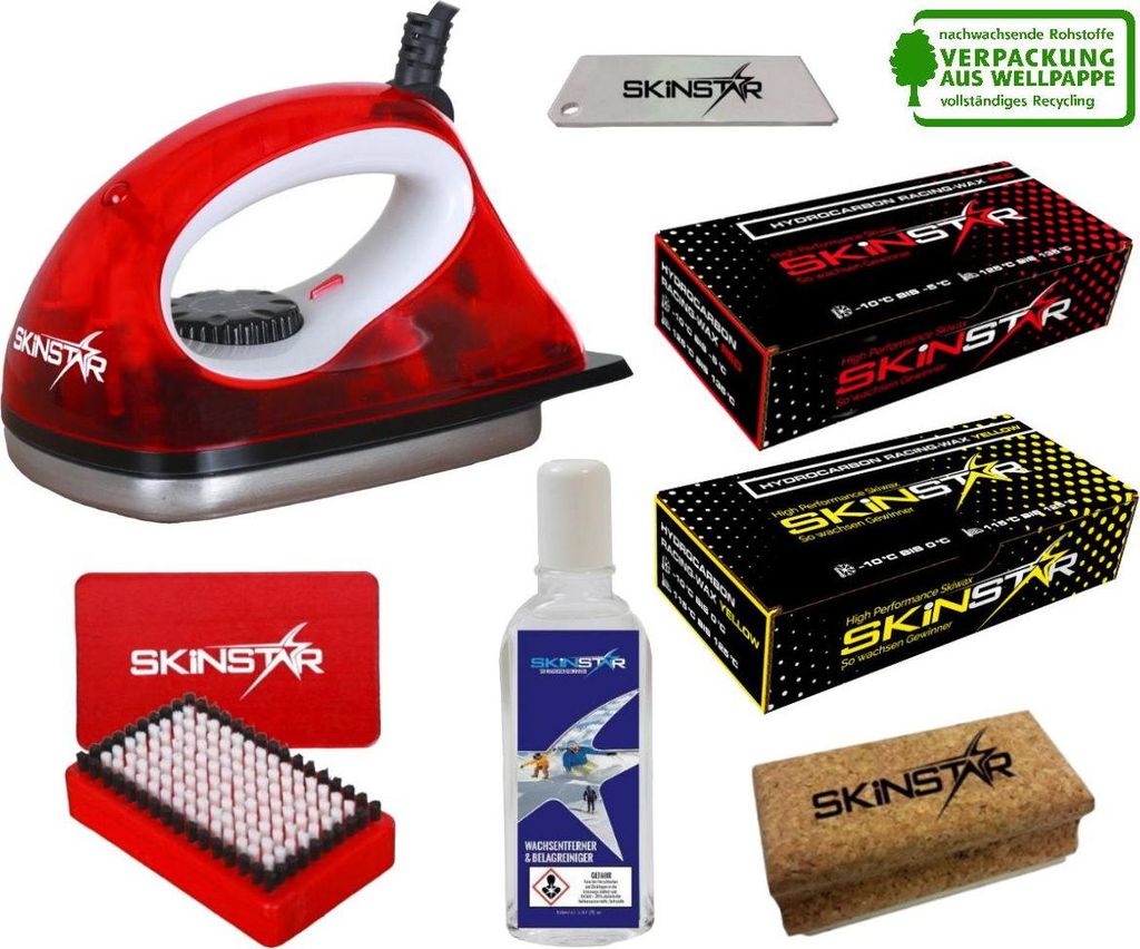 SKINSTAR Starter Ski Wachs Set, Wachsbügeleisen Bürste Hydrocarbonwachs 7-teilig Type D