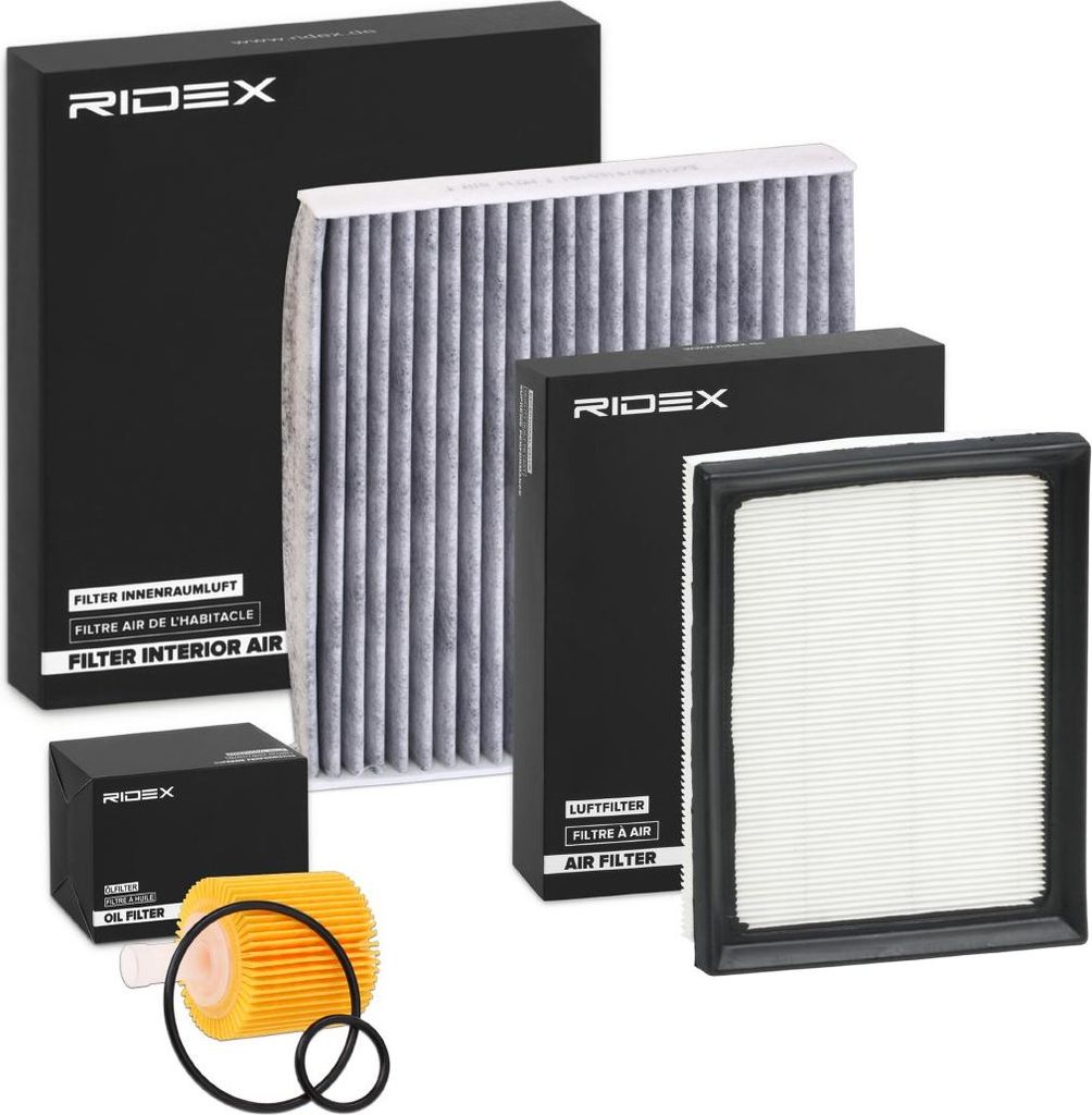 RIDEX Filterset Inspektionspaket Filtersatz für VW Polo Limousine (9N4) für OPEL ZAFIRA B (A05) für TOYOTA Corolla XII Kombi (E210) für LEXUS CT