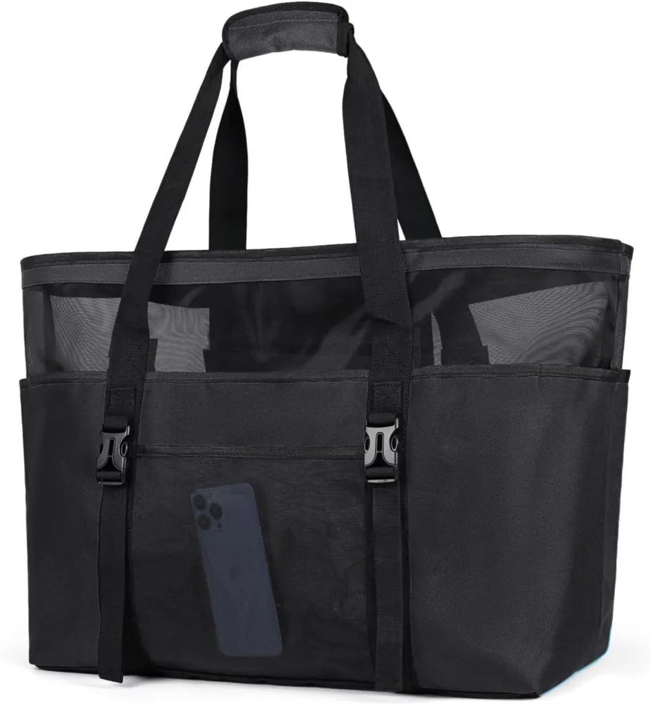 Sac de Plage Imperméable Mesh Noir XXL à Séchage Rapide pour Femme
