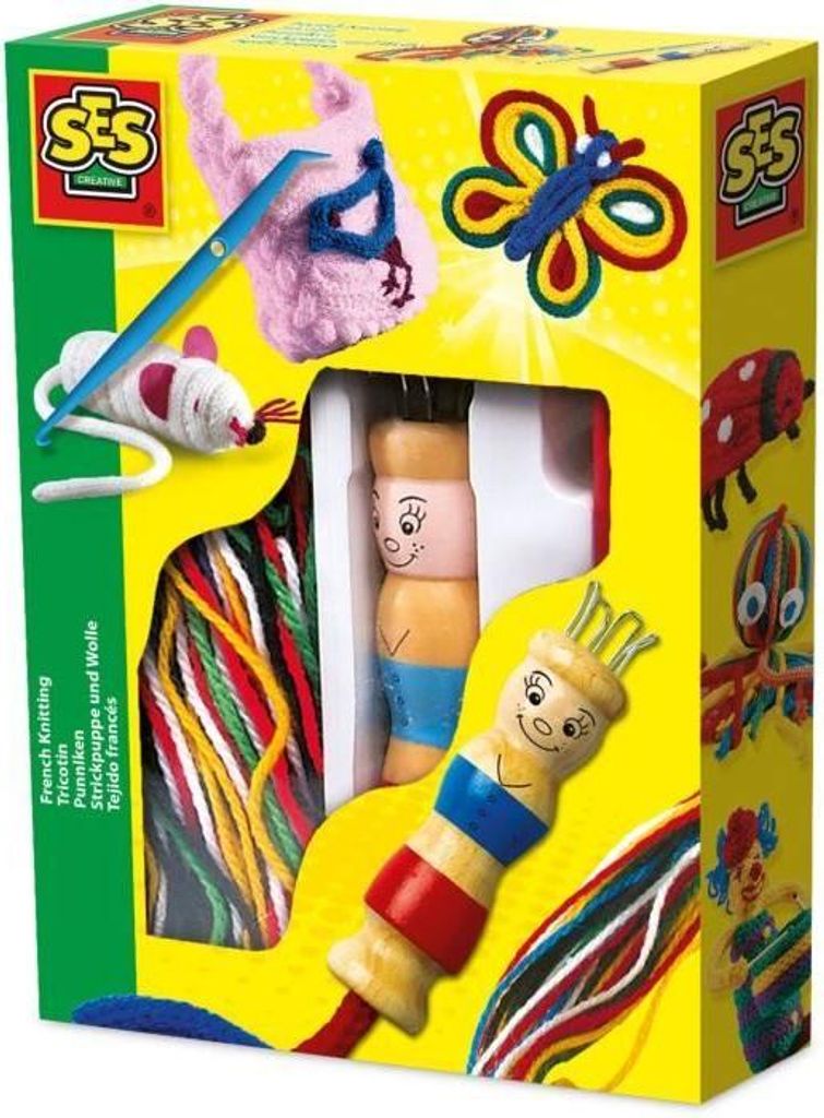 SES Creative Tricotin Puppe Kinder Set, Holz Strickliesel, Kreatives Hobby ab 5 Jahren, Inkl. Wolle & Anleitung