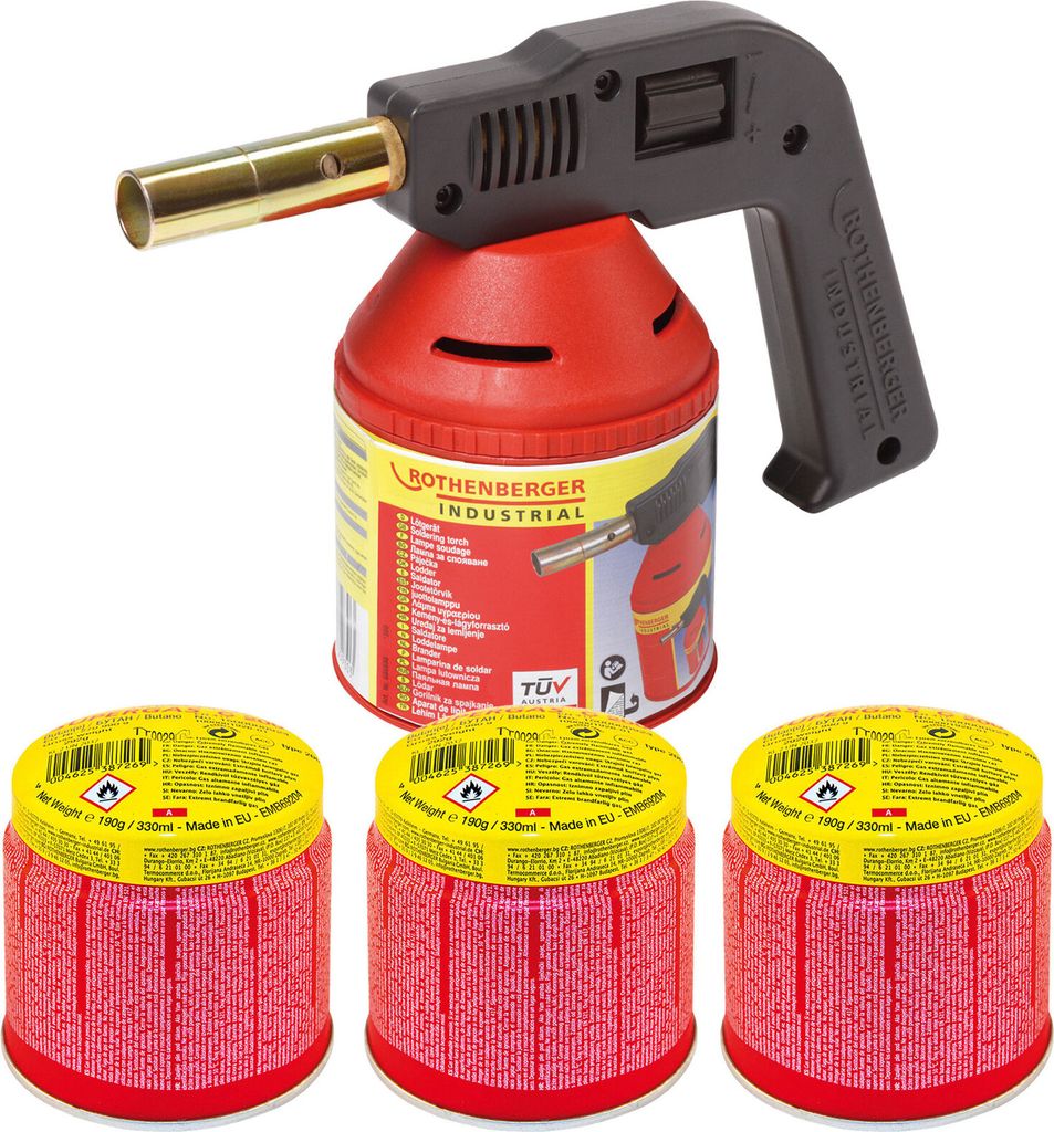 ROTHENBERGER Industrial RoFlame Premium Lötlampe 1.750 °C inkl. 3x C200 Kartusche 330 ml mit ILL System - 1500004630