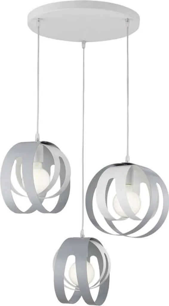 Suspension Tobias en fer blanc et gris 3 lumières d.55 cm avec câble réglable