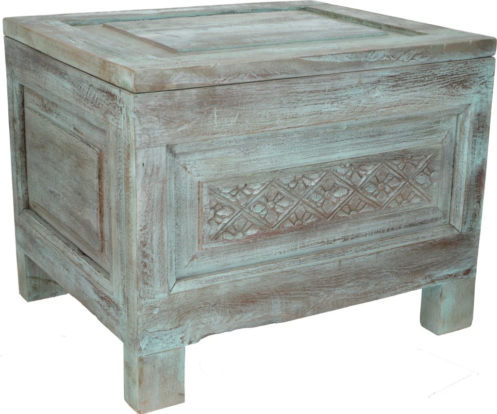 Vintage Holzbox, Holztruhe, Couchtisch, Kaffeetisch aus Massivholz, Verziert - Modell 48, Grün, 45*55*45 cm, Truhen, Kisten, Koffer