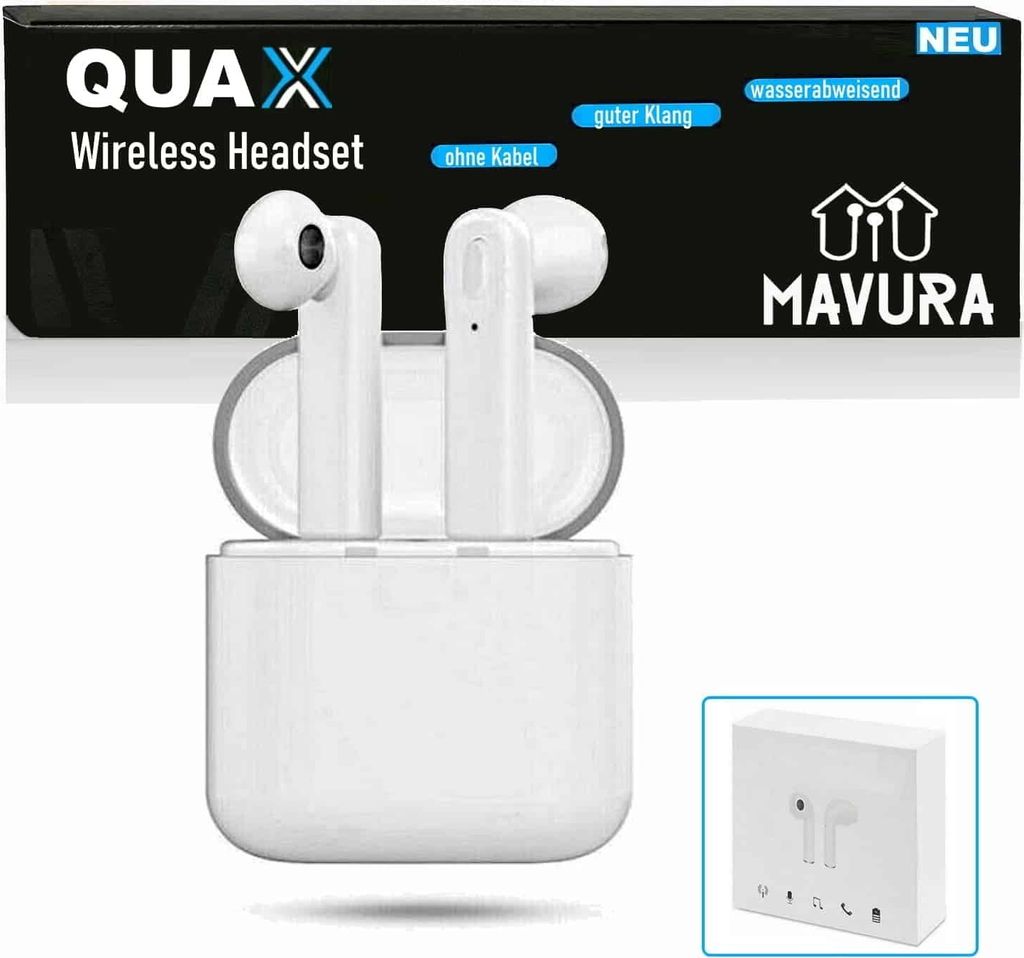 QUAX Wireless Bluetooth Kopfhörer - In Ear Kopfhörer Headset für Iphone Samsung